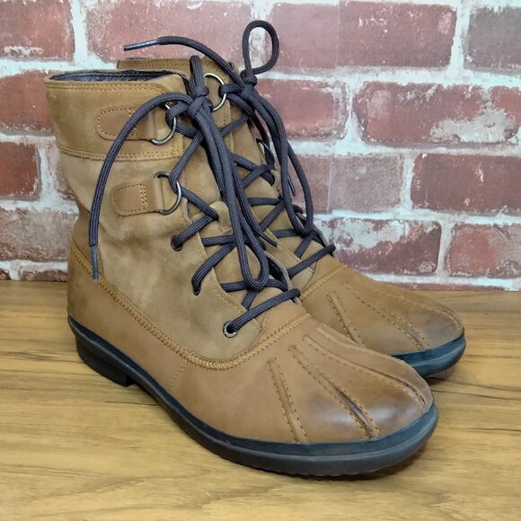 UGG Boots Womens Size 9 Azaria Chestnut Suede Leather Winter Boots Duck Boot - Picture 1 of 11